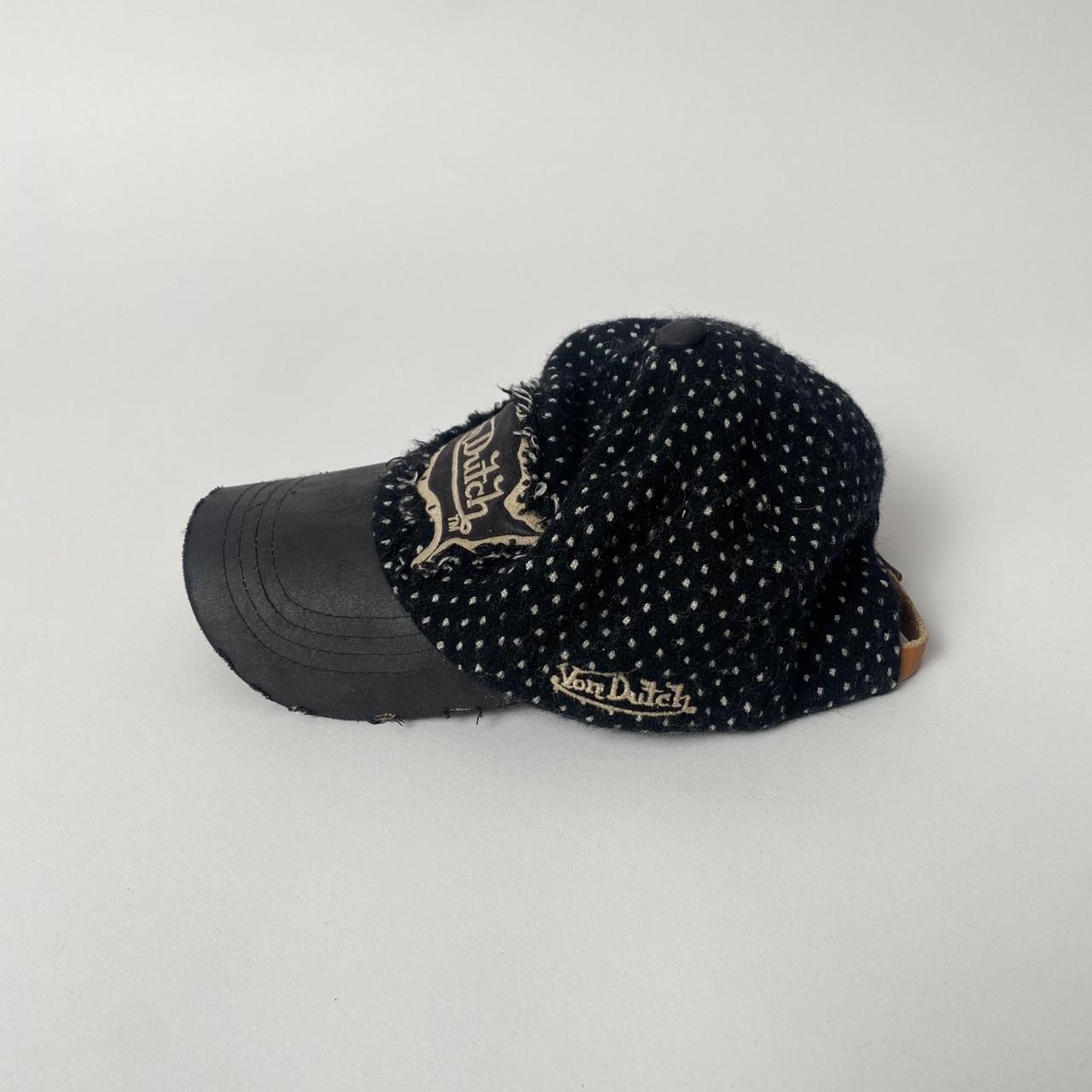 vintage von dutch hat black woollen cap polka dots... - Depop