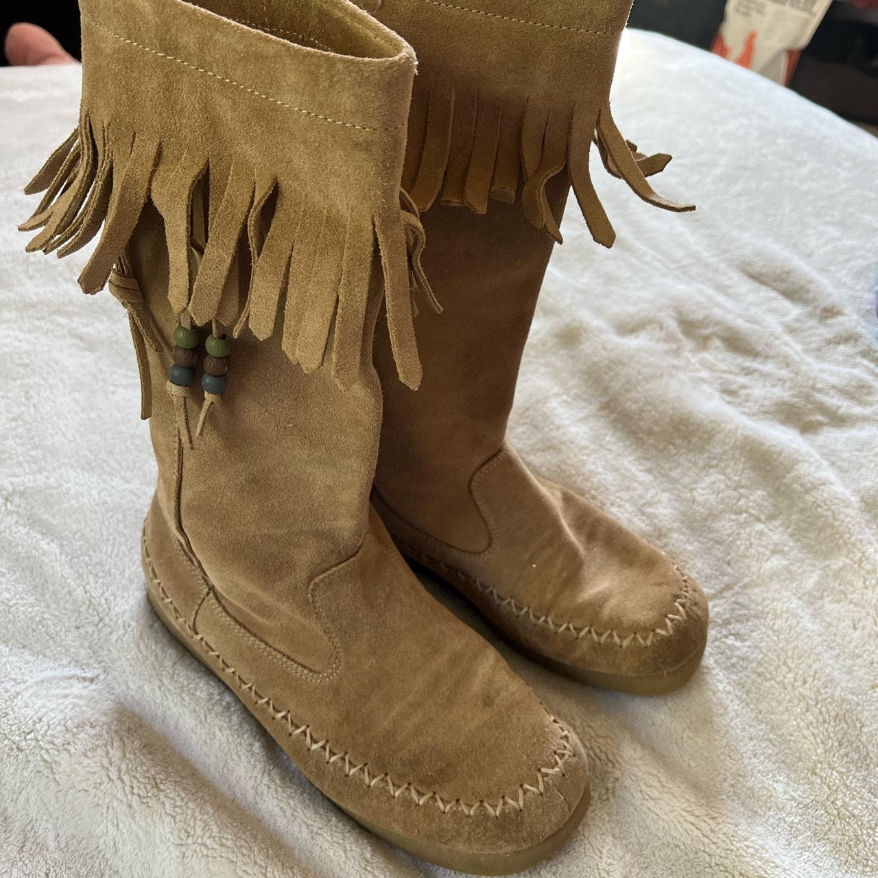 Tan moccasin boots sale