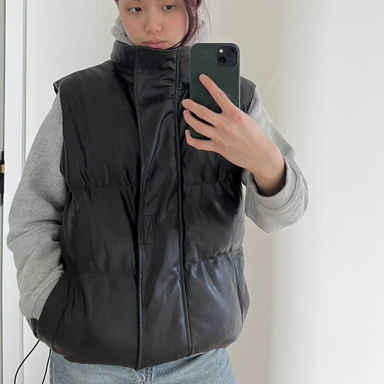 Oversized black faux leather puffer