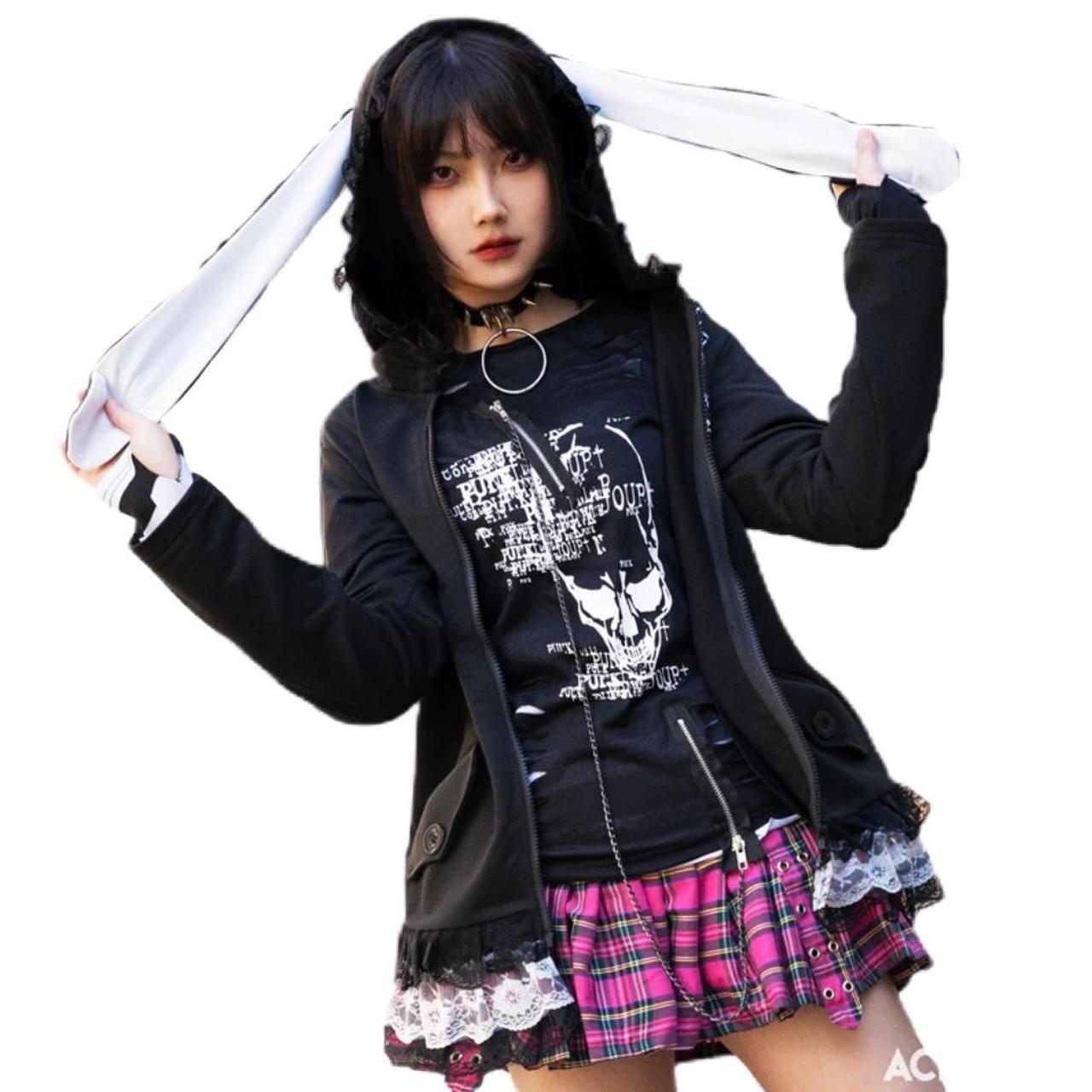 bnwt lolita acdc rag black & white lace rabbit... - Depop