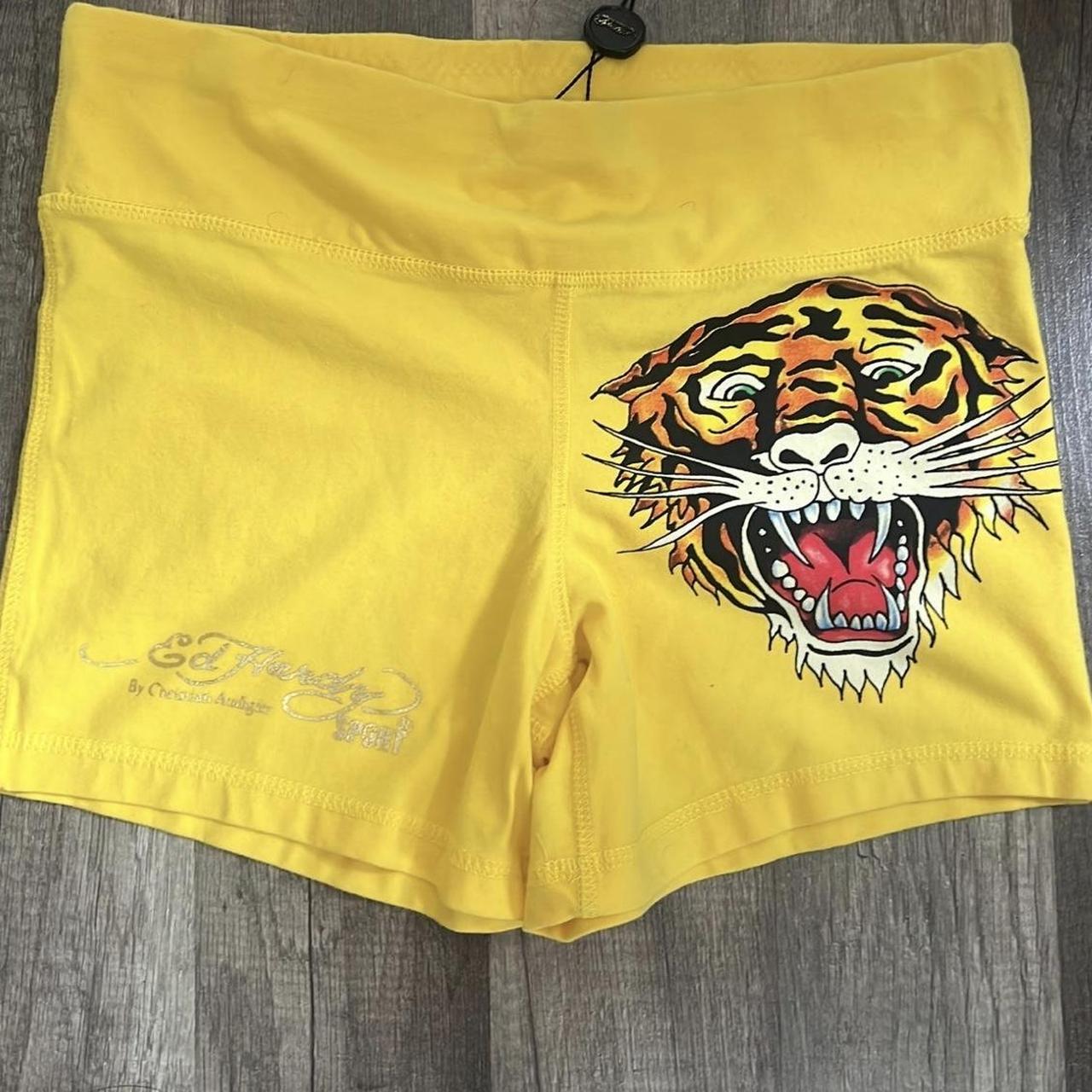 Yellow Ed Hardy by Christian Audigier shorts Size Depop