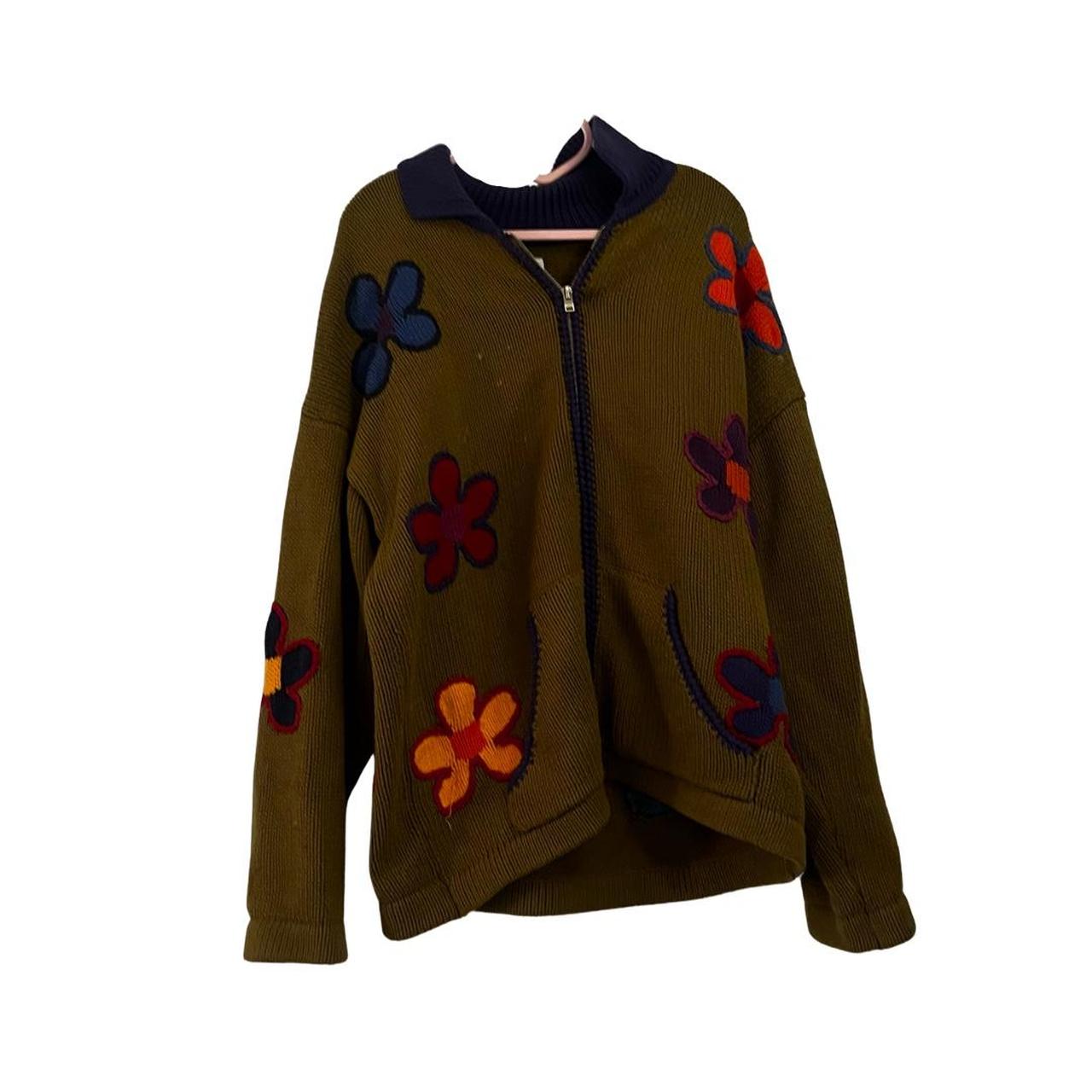 Unif flower cardigan :)) Flaw: white spots shown Depop