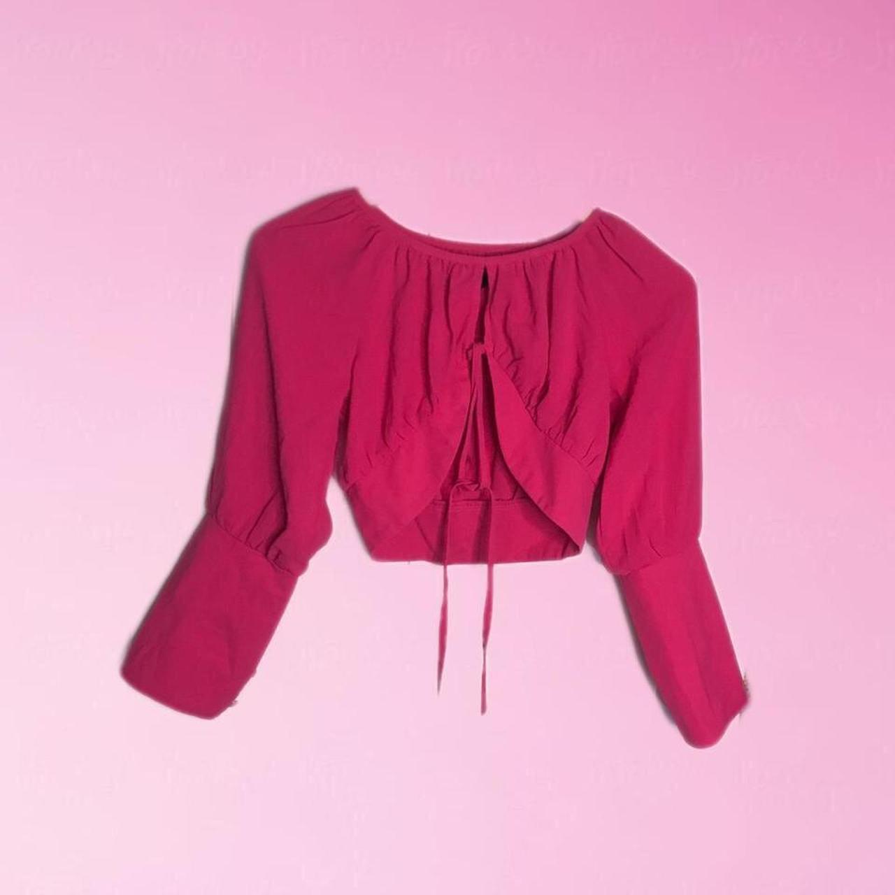 Hot pink cropped flirty long sleeved top. Perfect... Depop