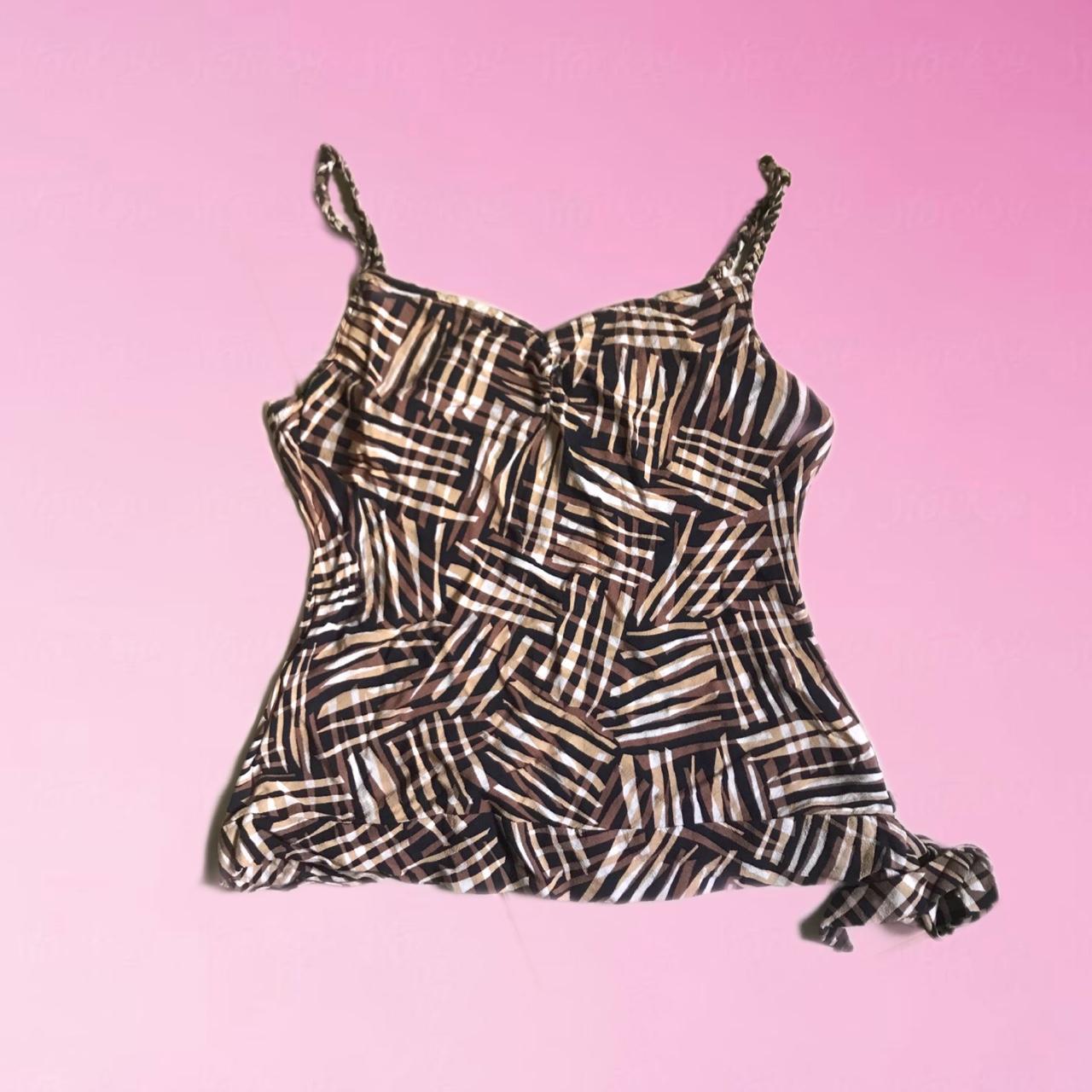 Vintage 90s cream and brown pattern cami top Plaited... Depop