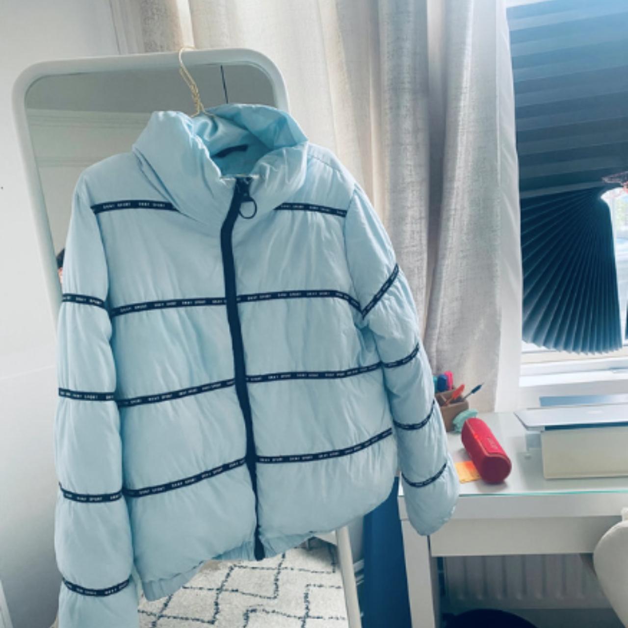 DKNY Baby Blue Winter Jacket - Great Condition - Depop