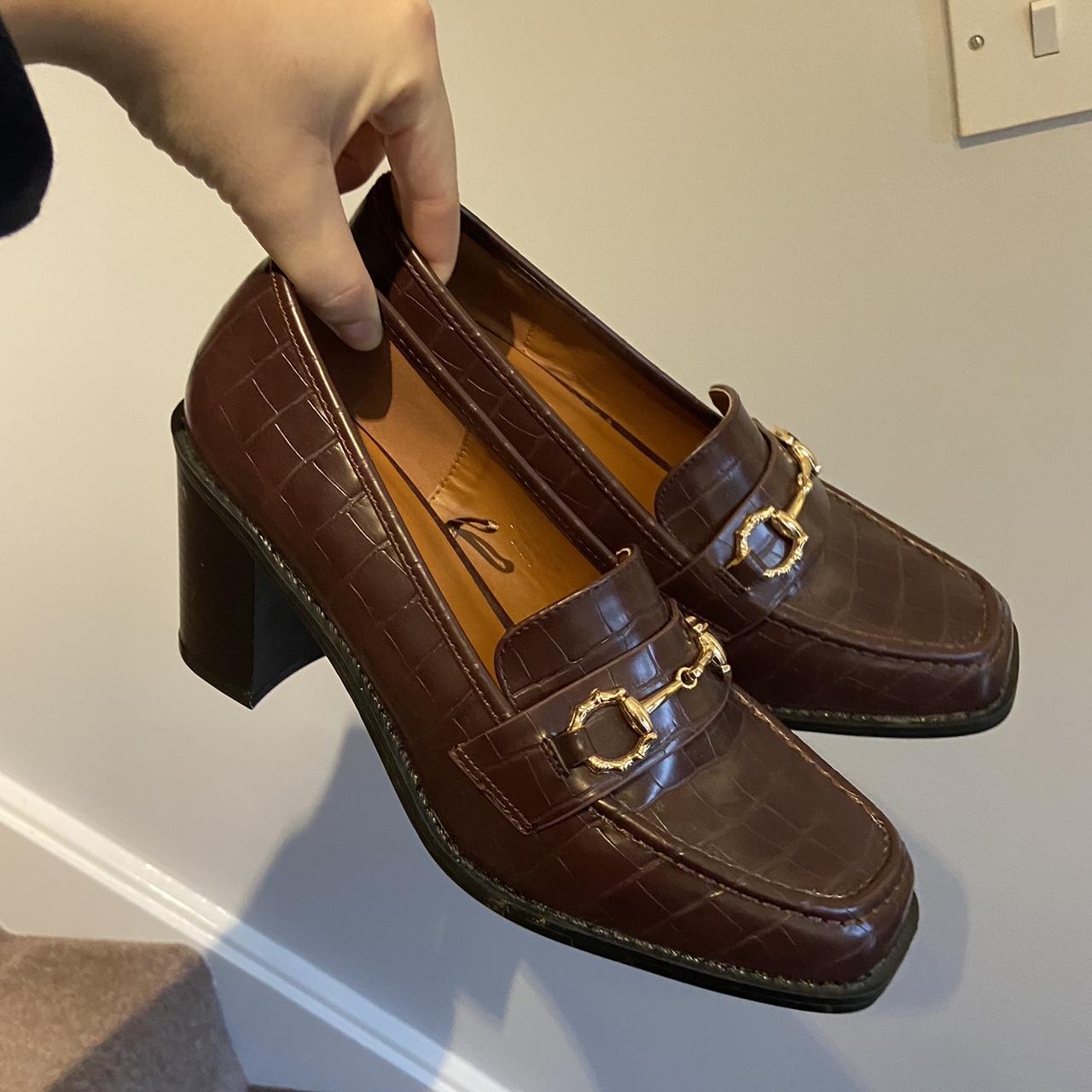 heeled loafers brown