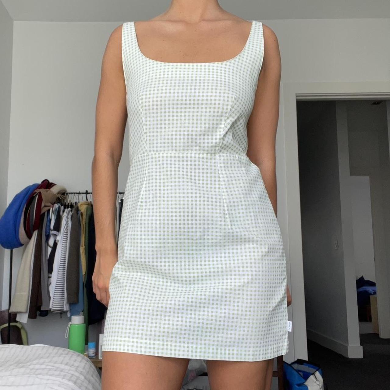 rvca gingham mini dress cute tie back detail never... - Depop