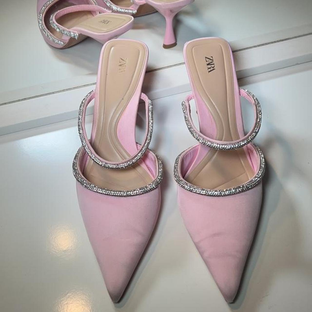 Zara Women's Pink and Silver Sandals | Depop