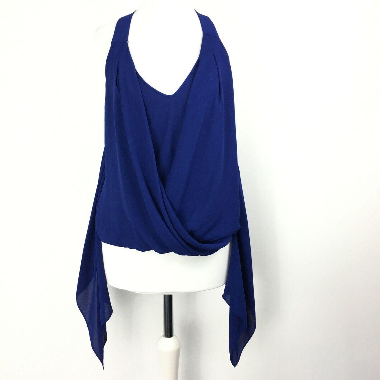 BCBGMaxazria Solange Top Deep Royal Blue Black Drape