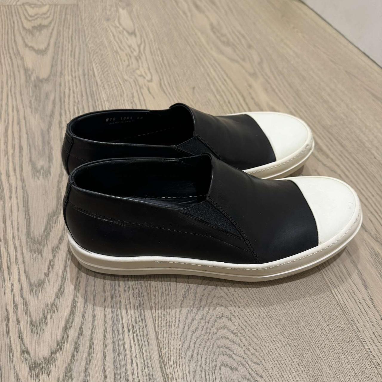 RICK OWENS Black Leather Boat Sneakers worn a few... - Depop