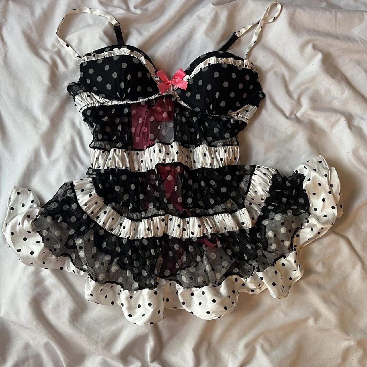 Jfashion style ruffle babydoll top ⊹˚. ♡ Polka-dot... - Depop