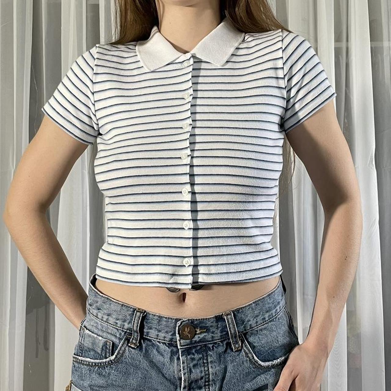 Brandy Melville striped button down tee Tag is... Depop