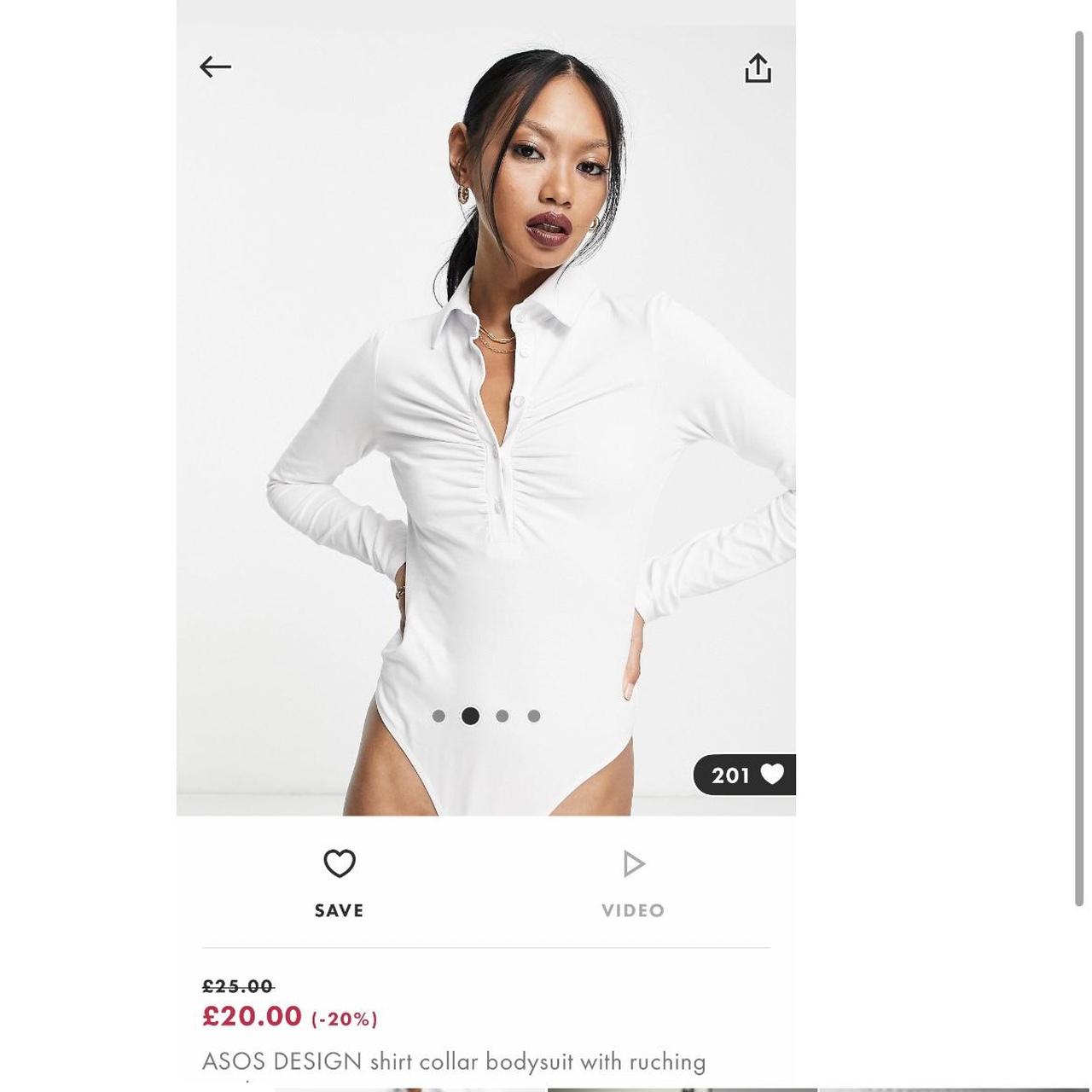 ASOS DESIGN shirt collar bodysuit with ruching in white