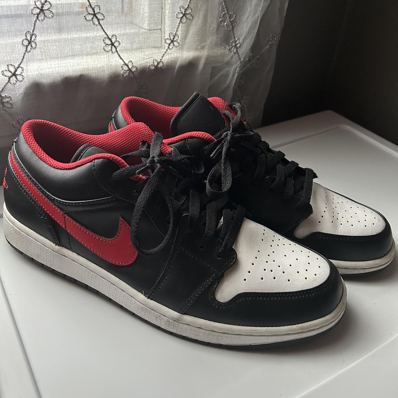 low top jordans black and red