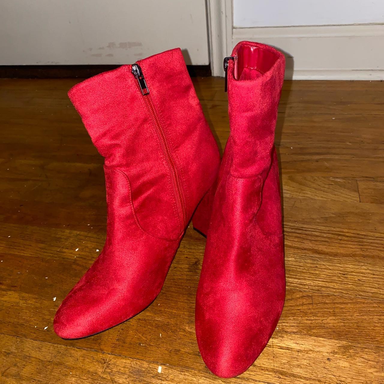 Red Velvet/Suede high ankle boots women’s size 11.... - Depop