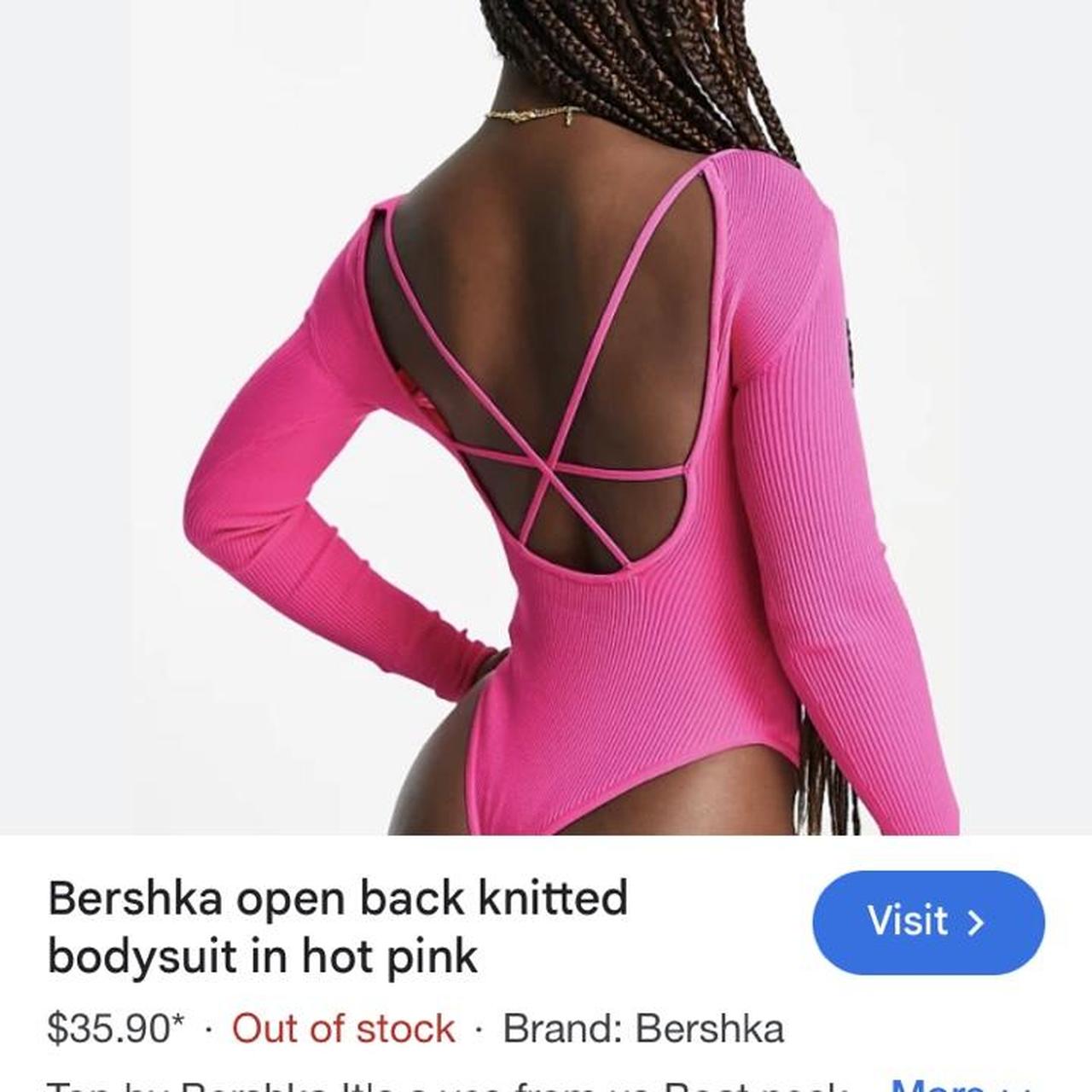 Fitted ribbed hot pink bodysuit with open back. Nice