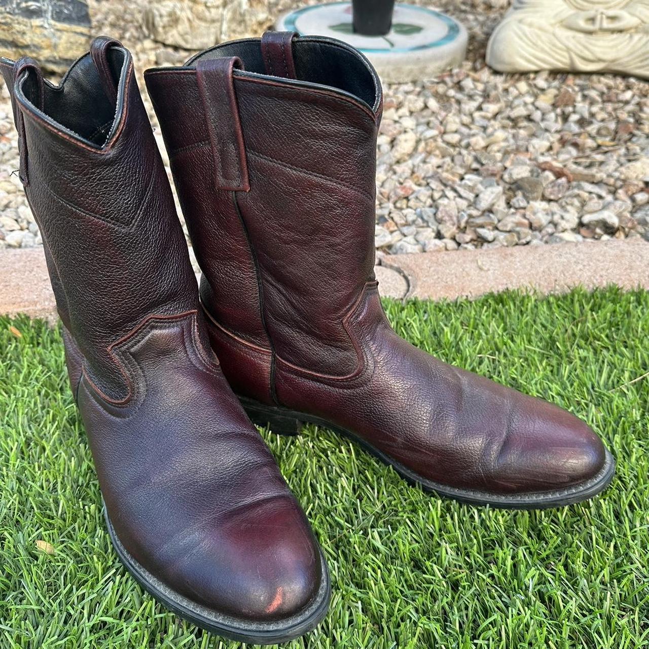 Men’s Burgundy Western Boots Size 10.5 In Overall - Depop