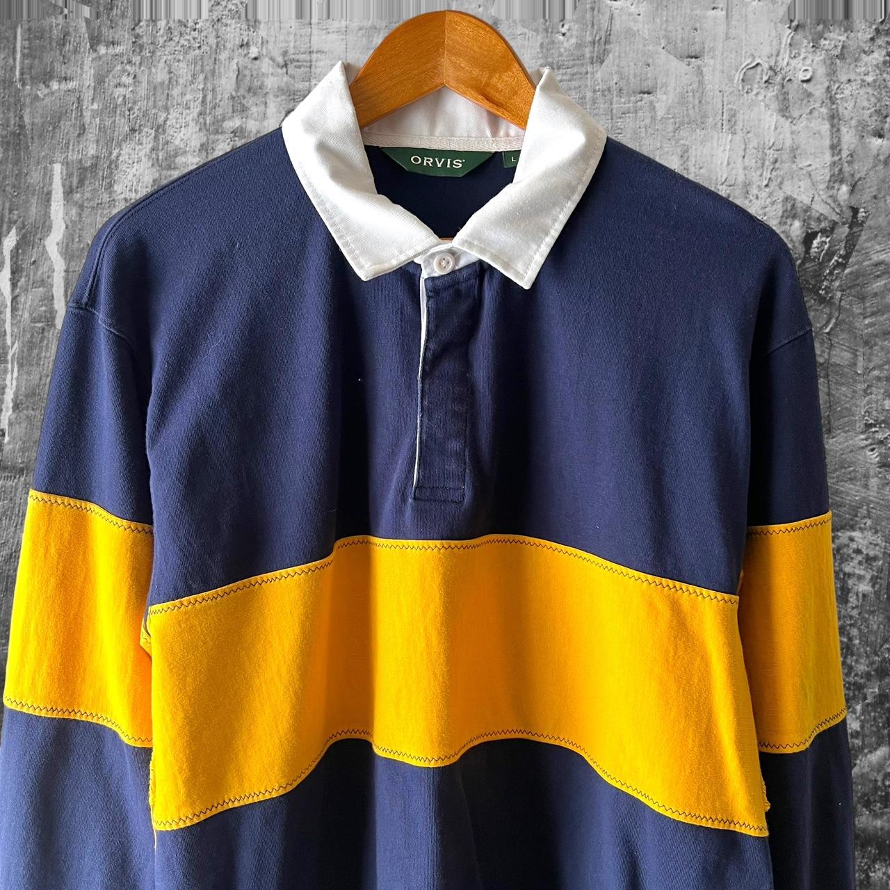 Mens size large Orvis yellow and blue Rugby Has... Depop