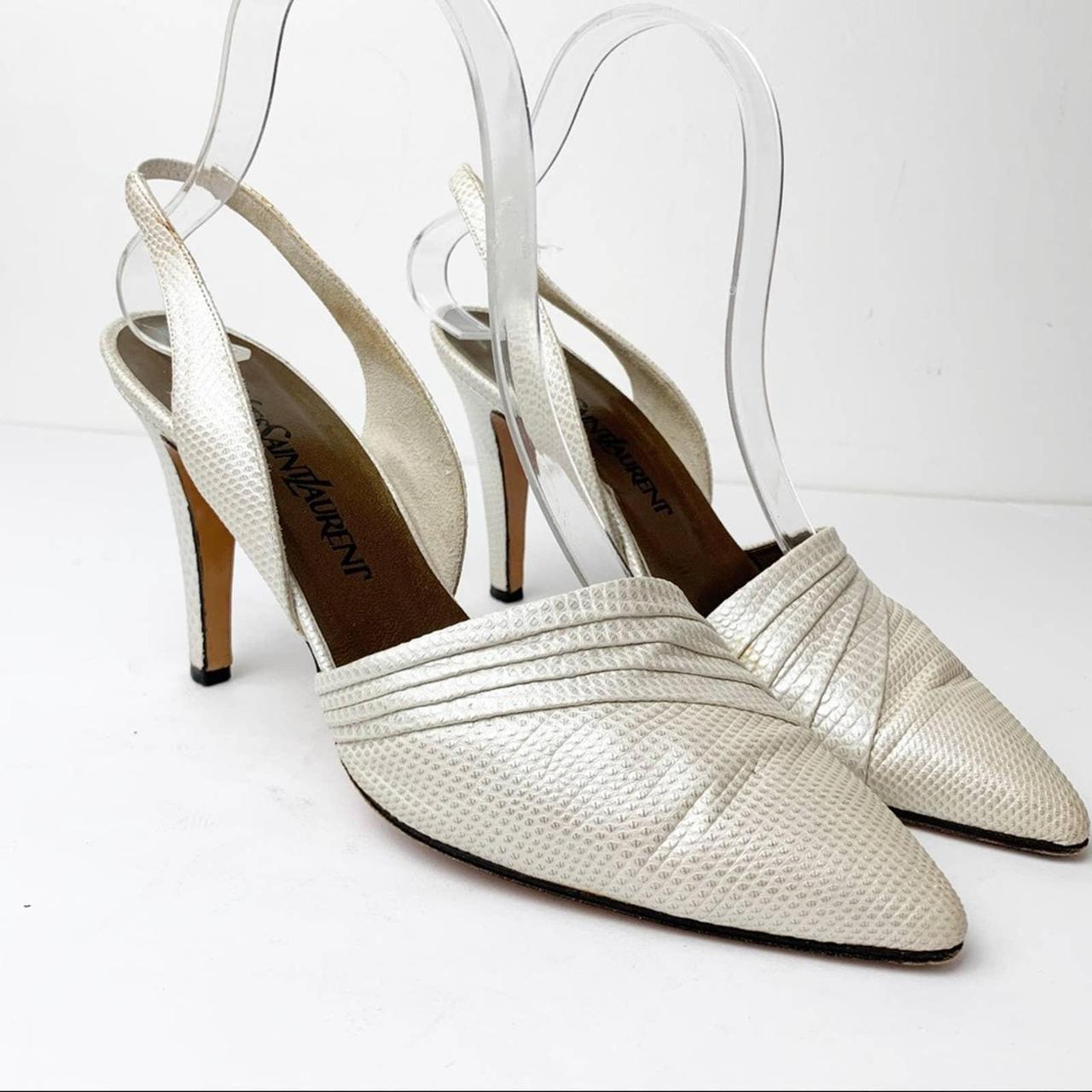 Yves St. Laurent White Ivory Pearlized Vintage Heels... - Depop