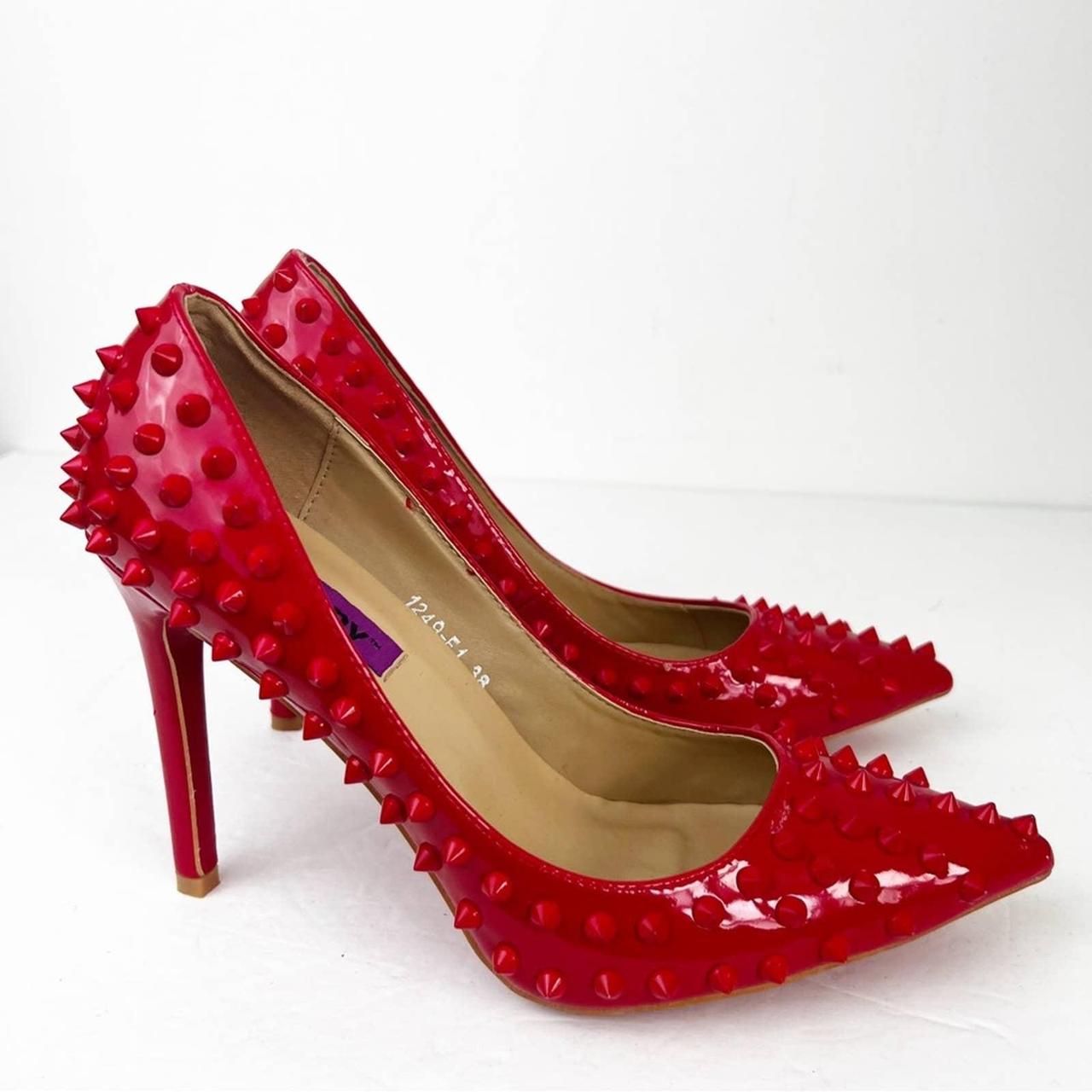 Red sales studded pumps