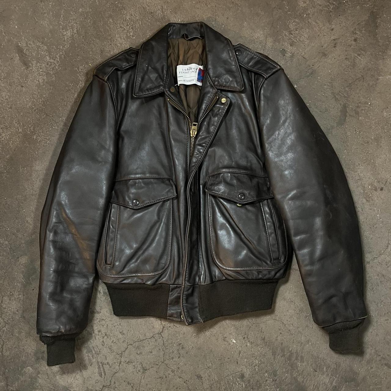 Vintage Schott leather flight jacket Flaw on right... - Depop