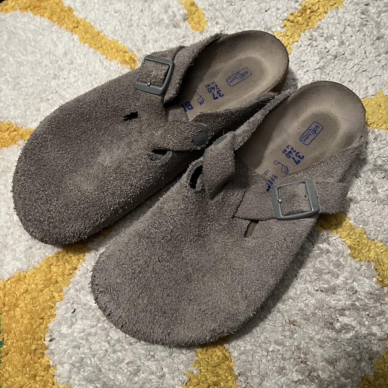 Birkenstock Bostons Suede Leather Stone Coin Soft... - Depop