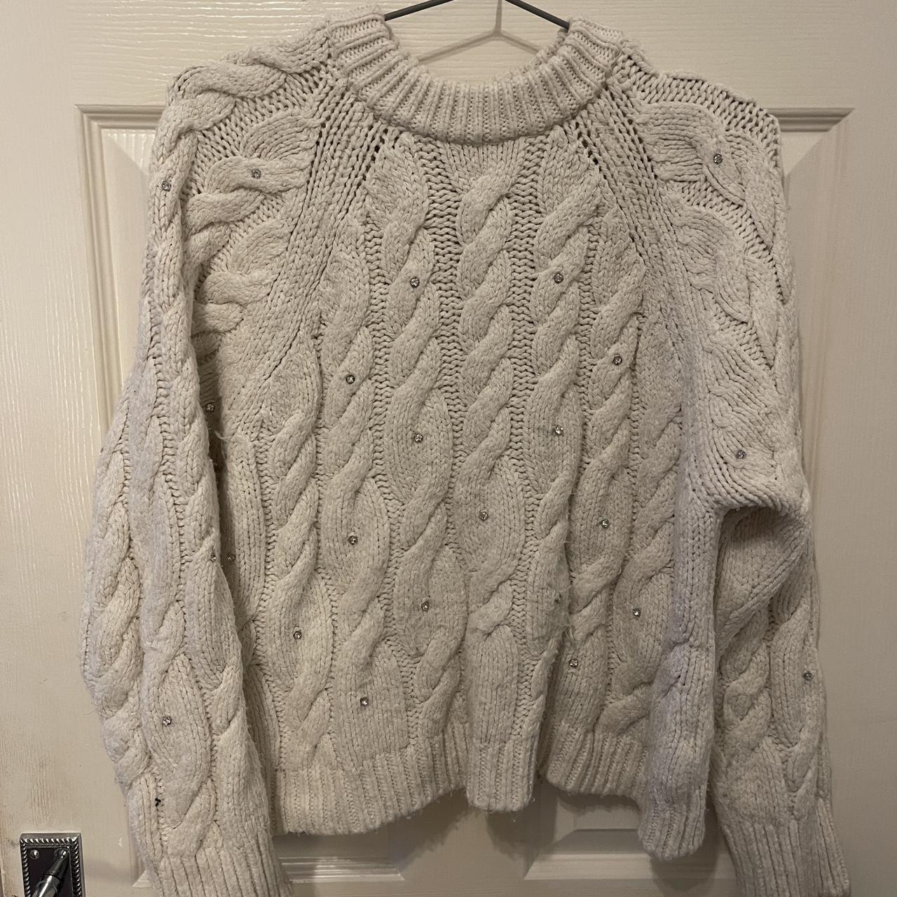 Zara Women's Cream and White Jumper | Depop