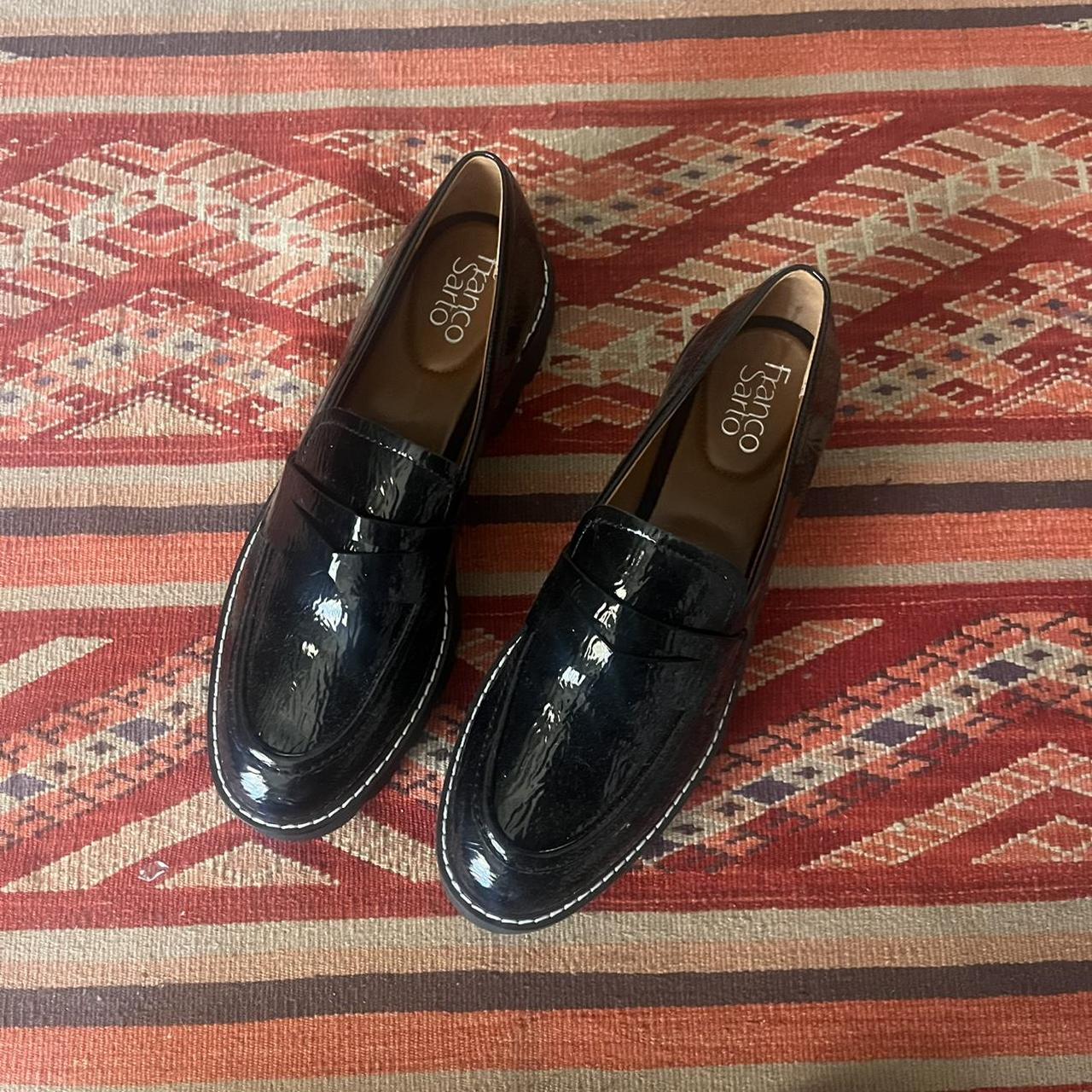 franco sarto black patent loafers