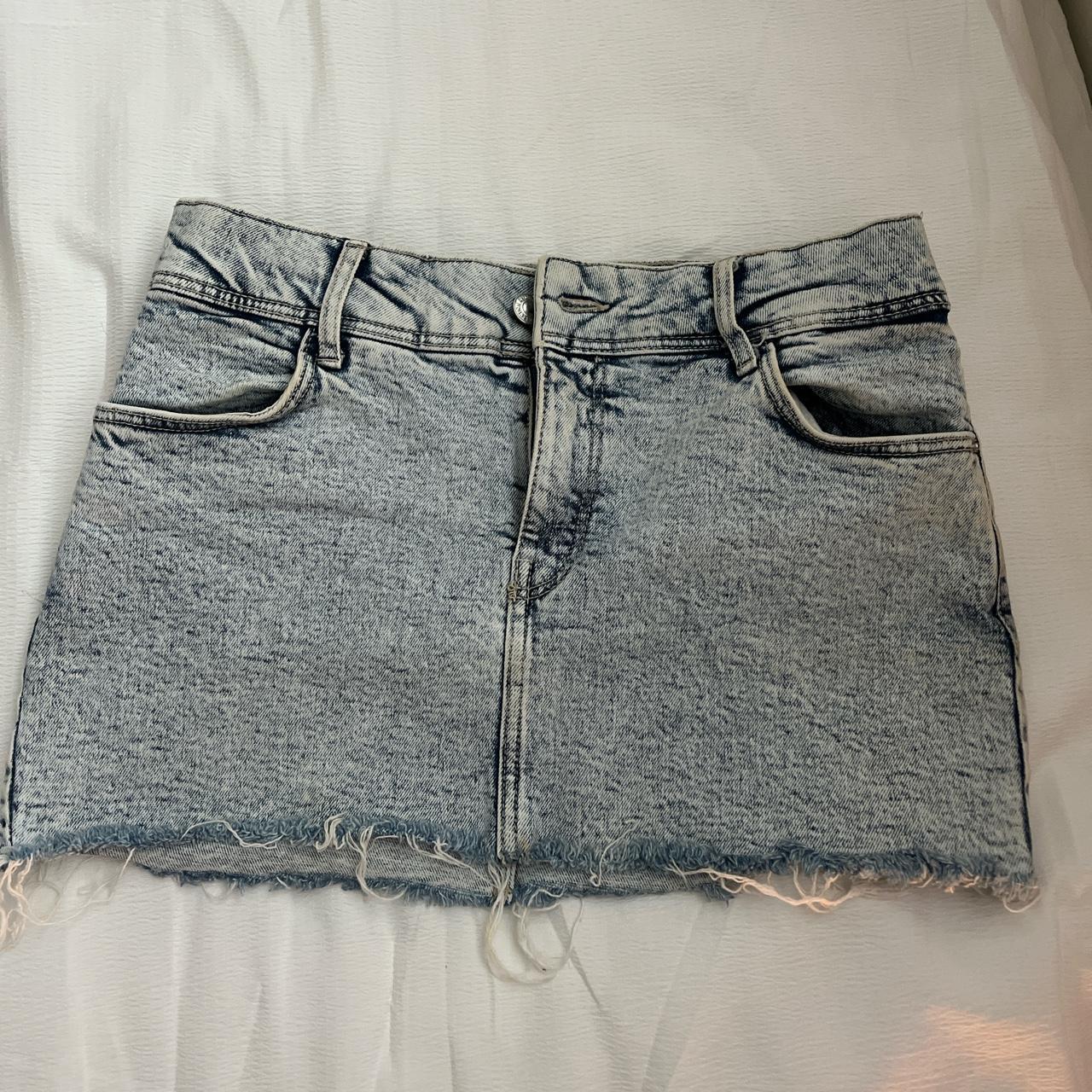 Mini denim skirt, with stretch, light-blue wash by... - Depop