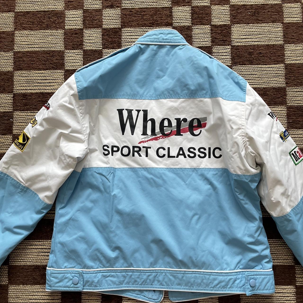 Baby blue racing jacket/ moto jacket Size kids XL... - Depop