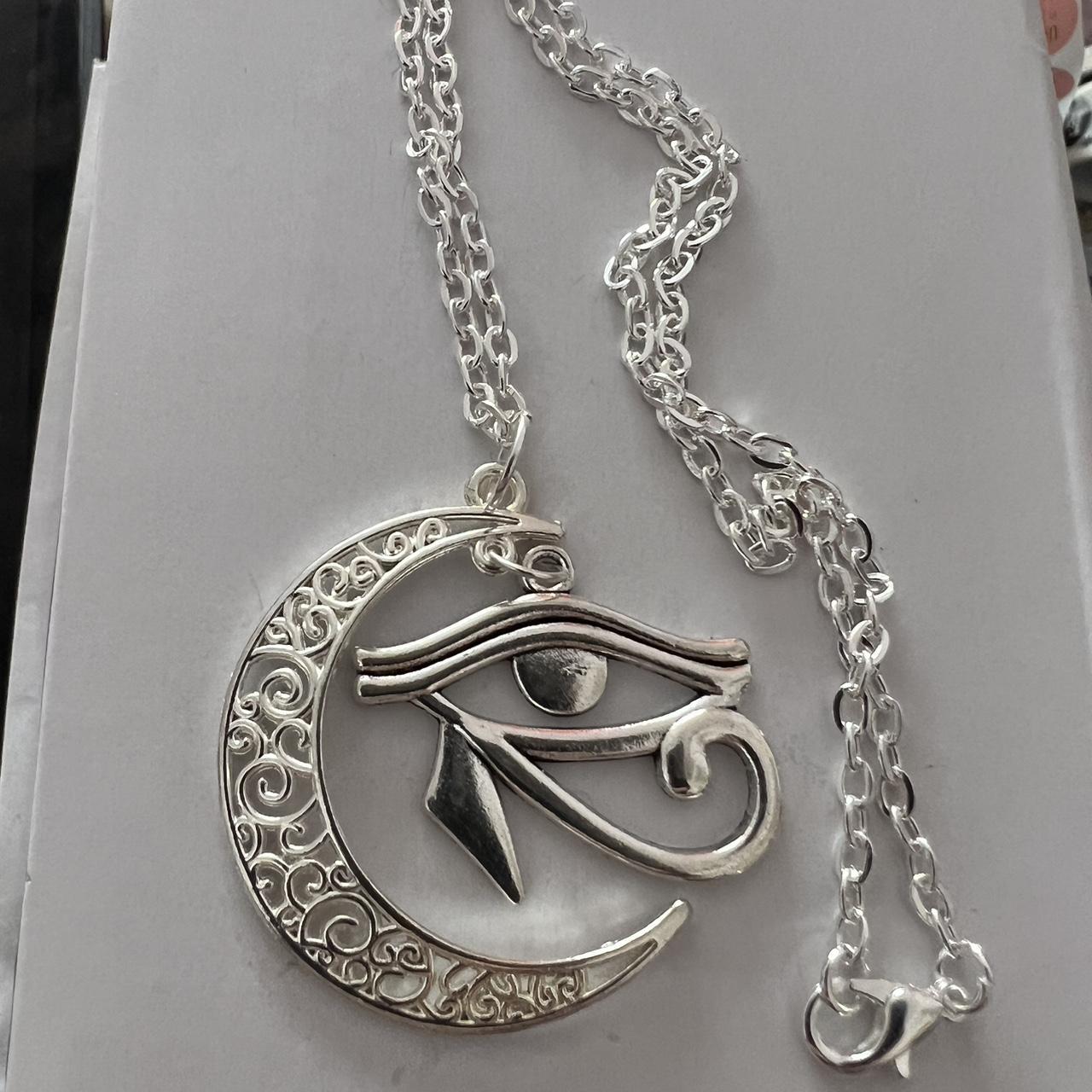 Eye of Horus & Crescent Moon necklace Handmade by... - Depop