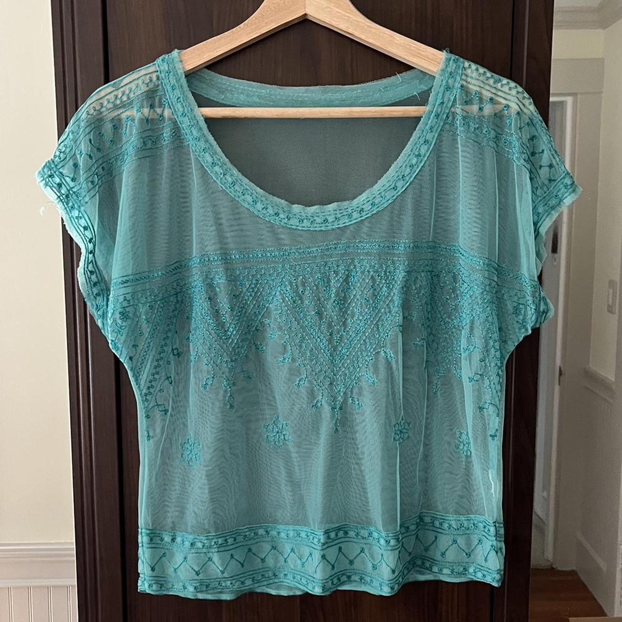 By Anthropologie Sheer Embroidered Boxy Top