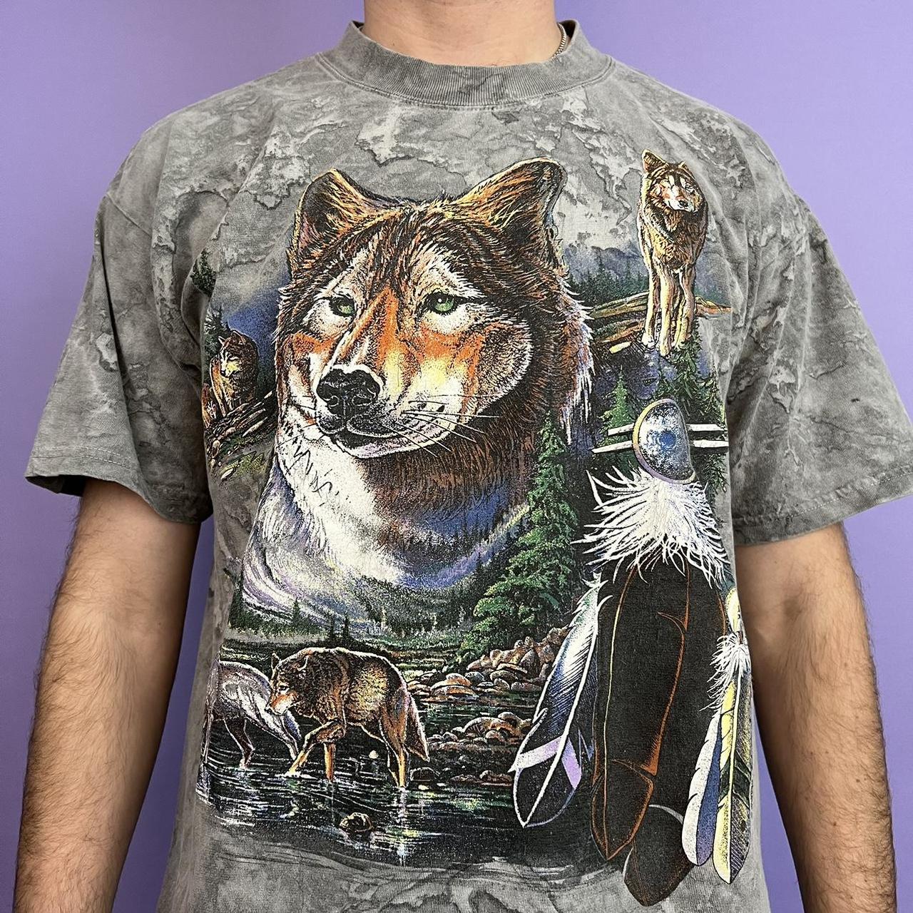 Vintage tie dye wolf nature art t shirt , 90s wolf...