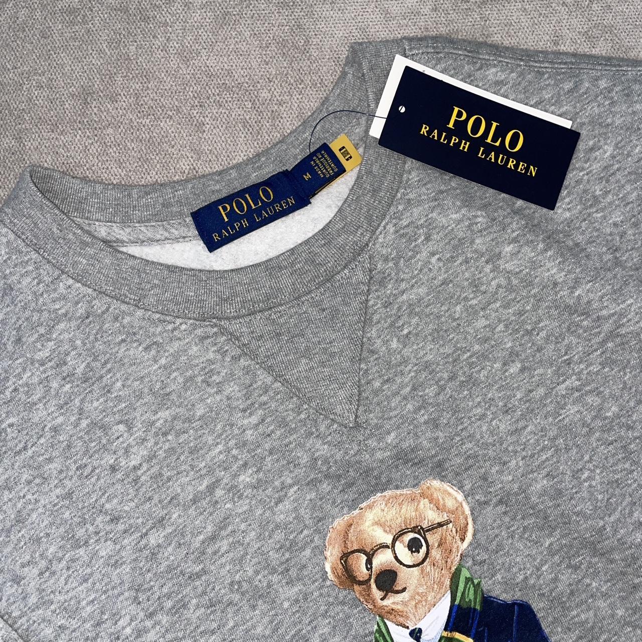 Grey polo bear sweatshirt crewneck~ New York Polo - Depop