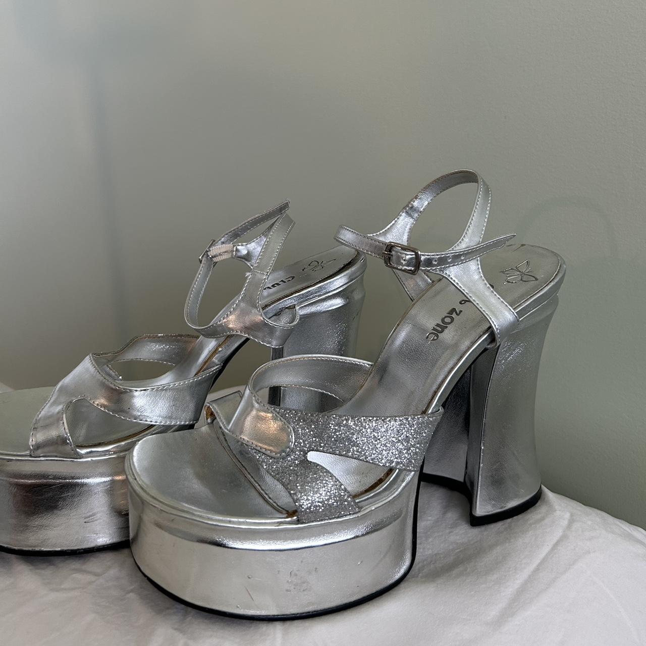 fun and sparkly silver heels from club zone! a... - Depop