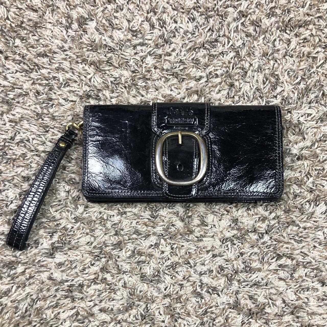 COACH Black Pleated Leather Wristlet. Large enough - Depop