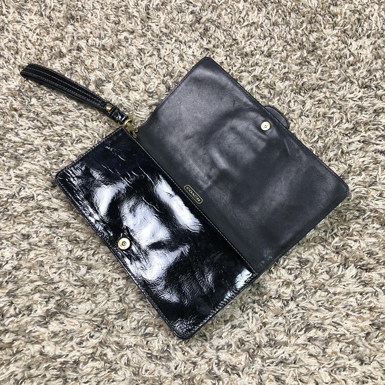 COACH Black Pleated Leather Wristlet. Large enough - Depop