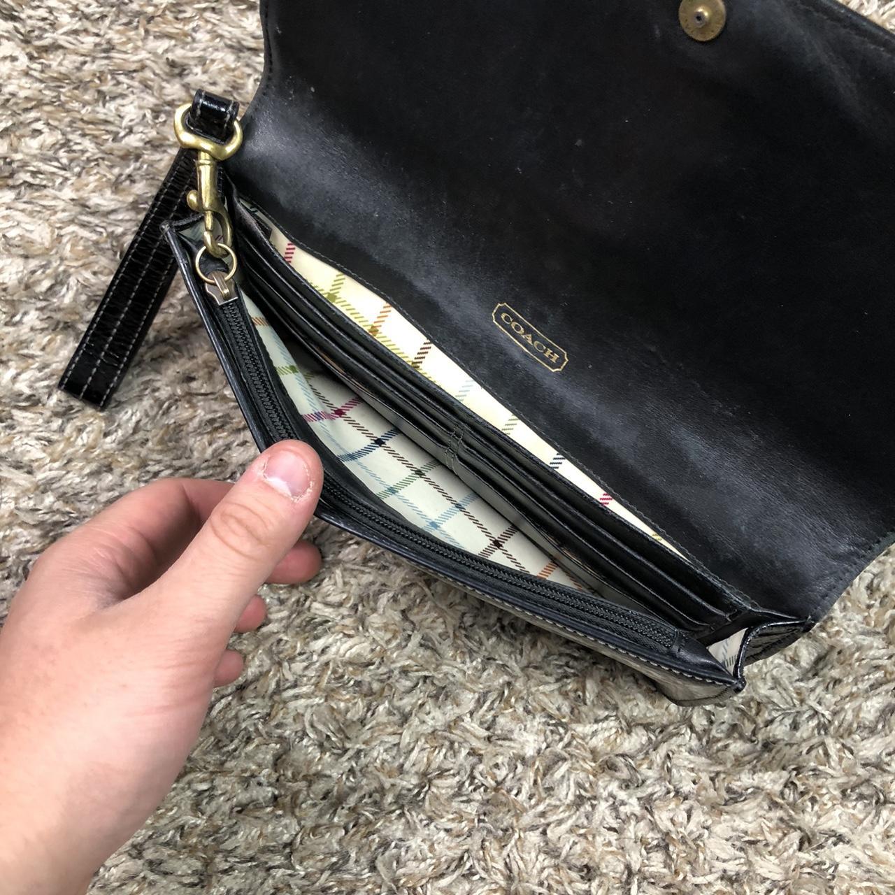 COACH Black Pleated Leather Wristlet. Large enough - Depop