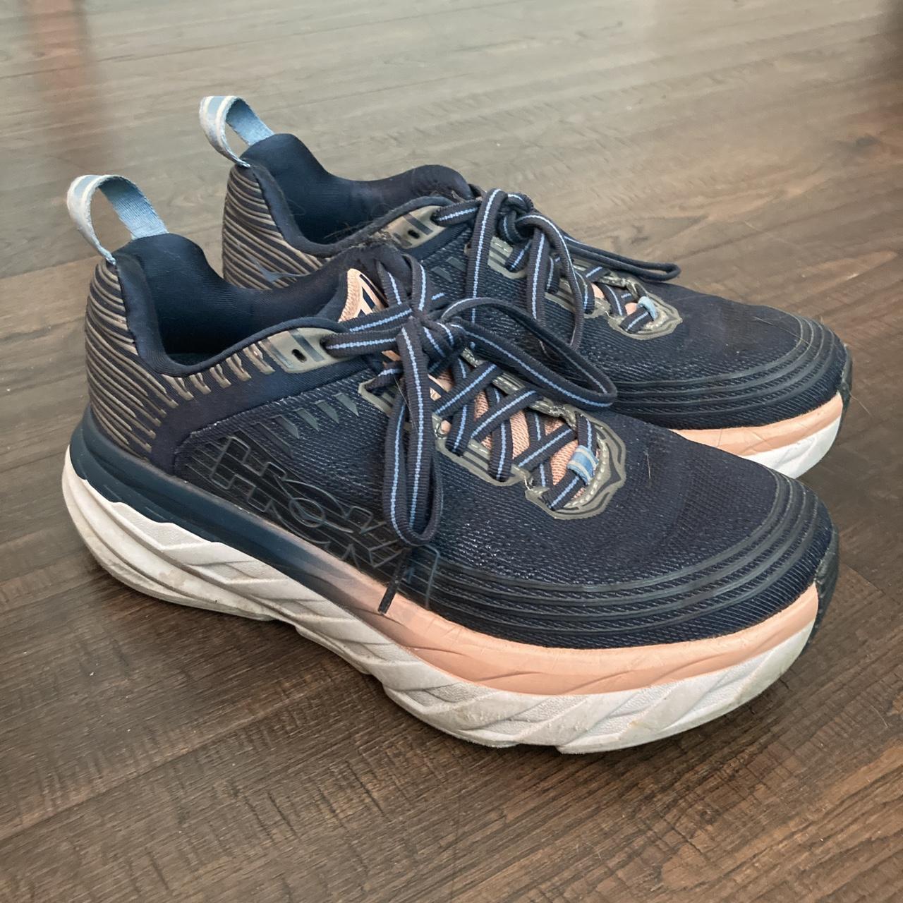 Hoka One One Women's Navy and Pink Trainers | Depop