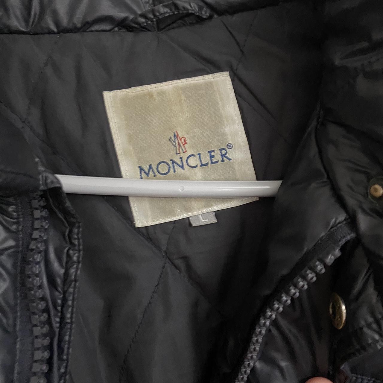 MONCLER PUFFER JACKET Navy blue, with logo on left... - Depop