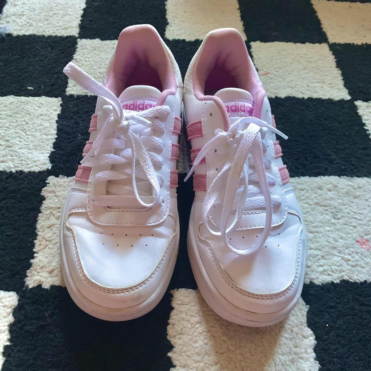 Pink & white adidas sneakers Size 5w Lightly worn as... - Depop