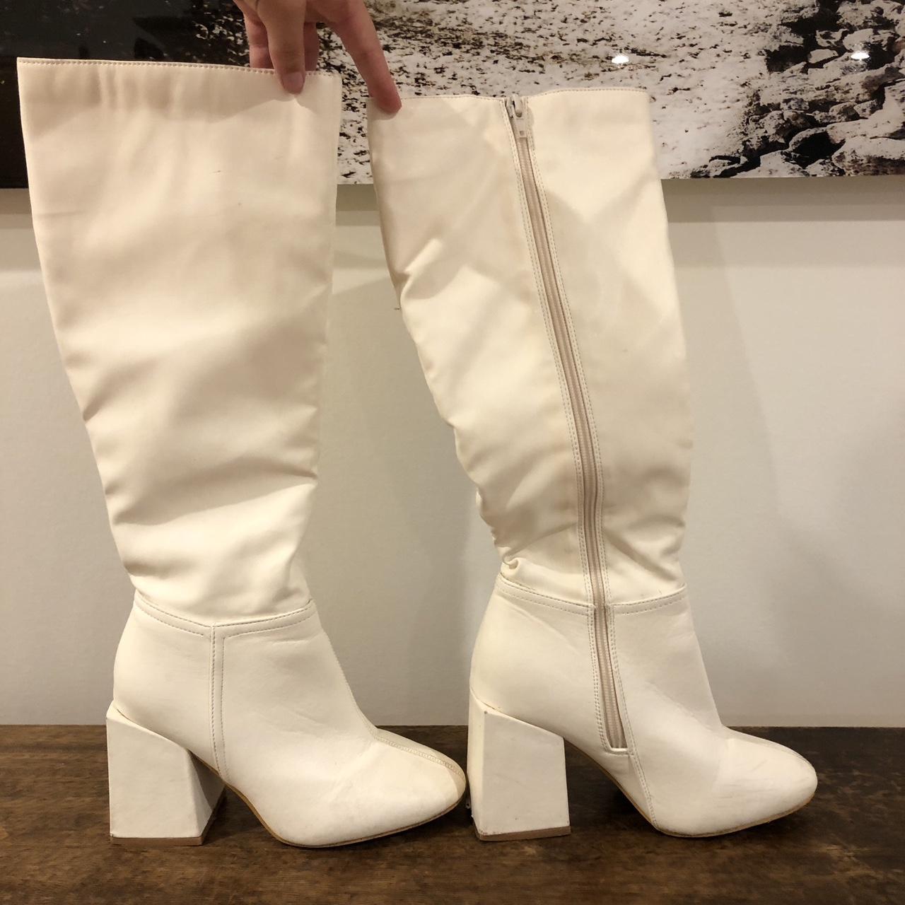 70’s White Platform Boots 3 inch heel, soft... Depop