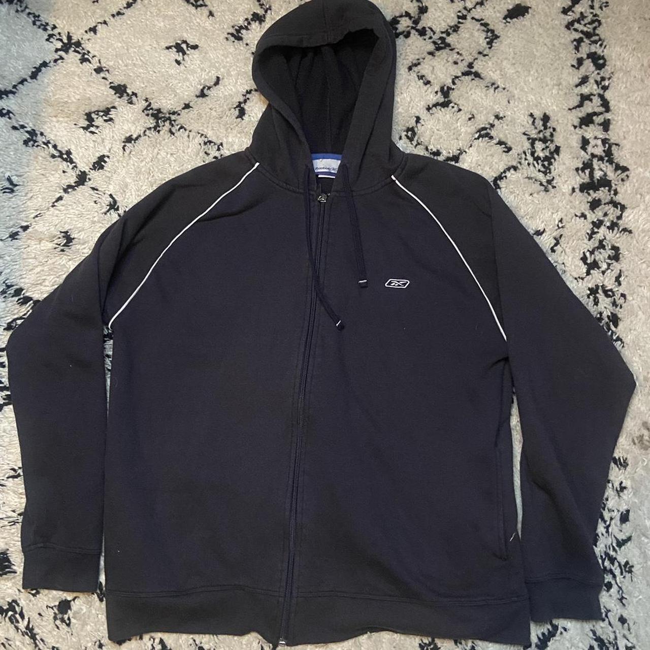 Authentic reebok fleece zip up hoodie Navy Size... - Depop