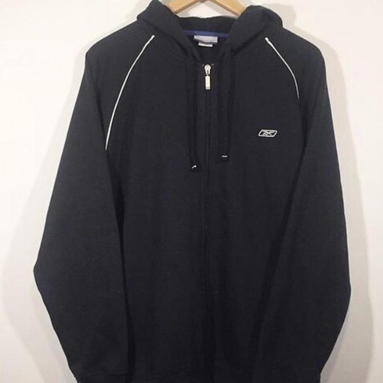 Authentic reebok fleece zip up hoodie Navy Size... - Depop