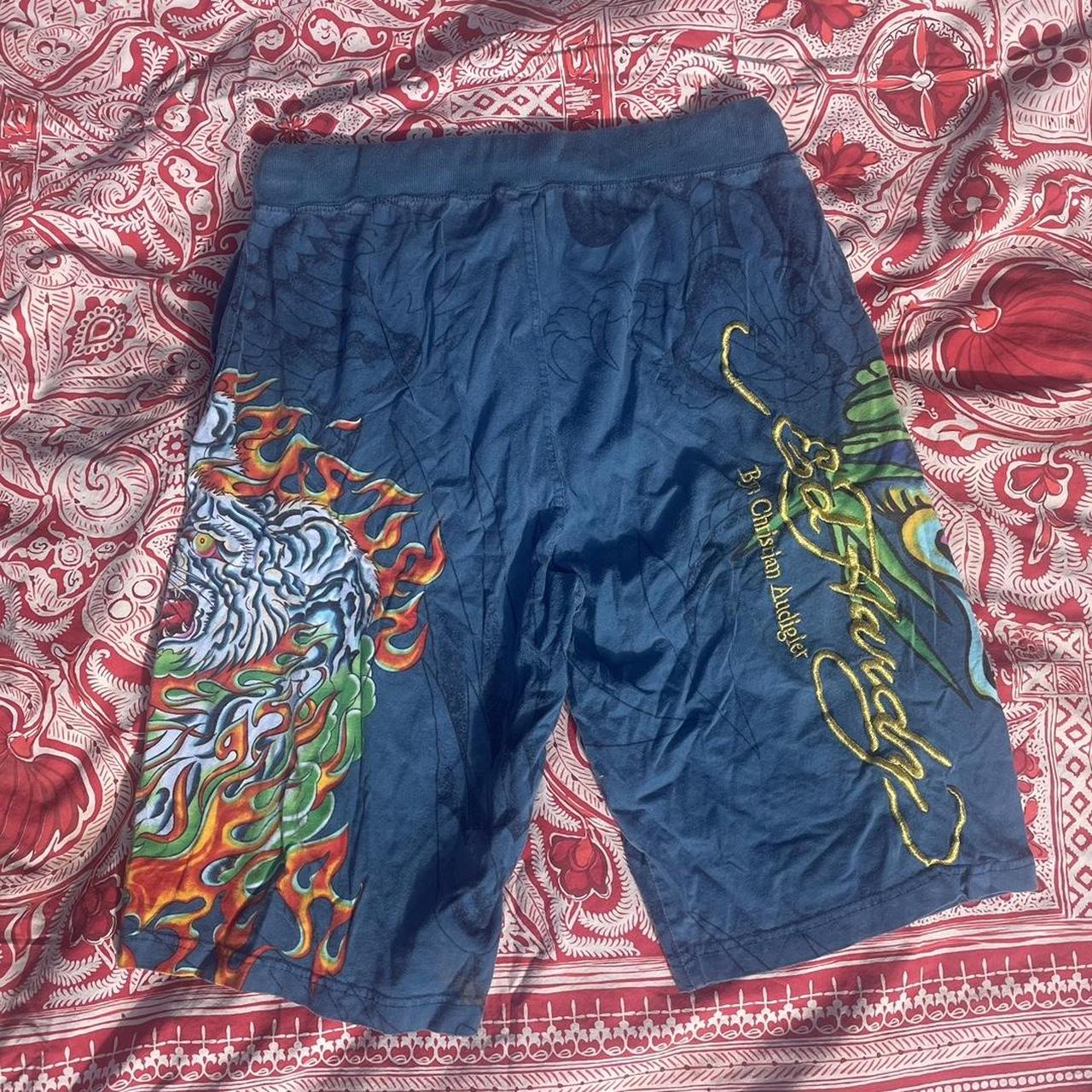 Ed Hardy sweat shorts long blue embroidered Depop