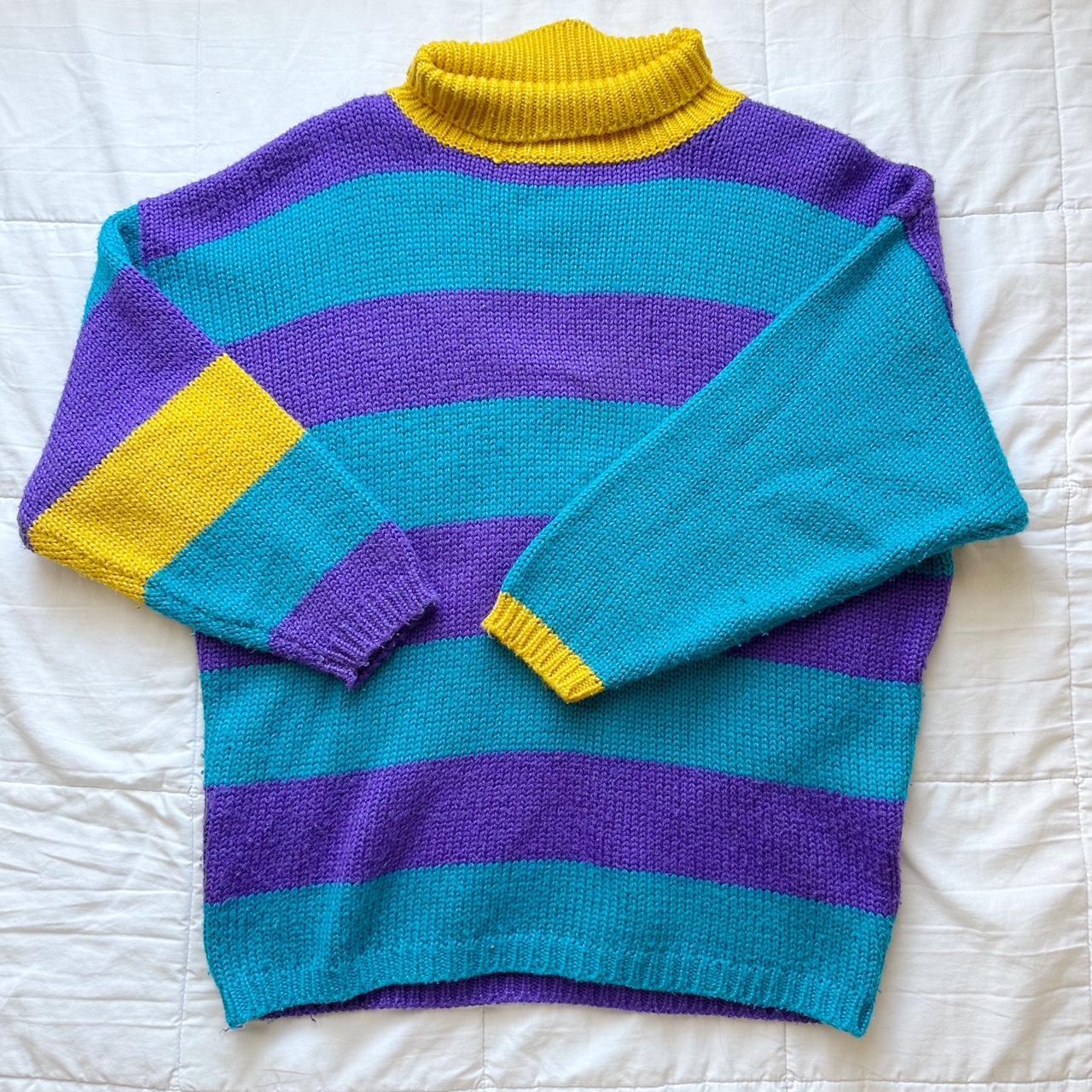 Espirit Women's Purple and Yellow Jumper | Depop