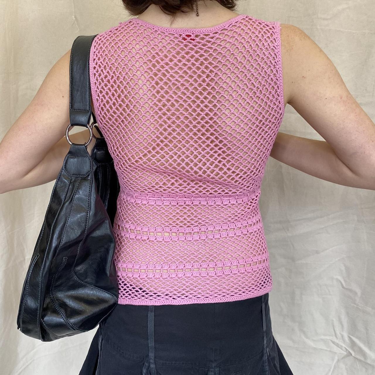 Cool Pink Crochet Tank Top Perfect For Depop