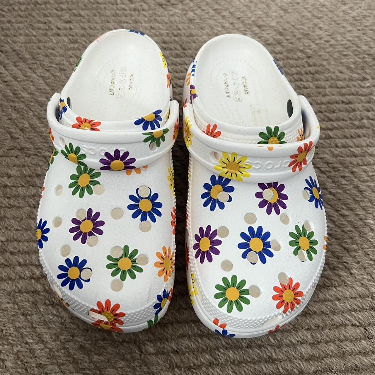 Platform limited edition pride Crocs! White,... - Depop