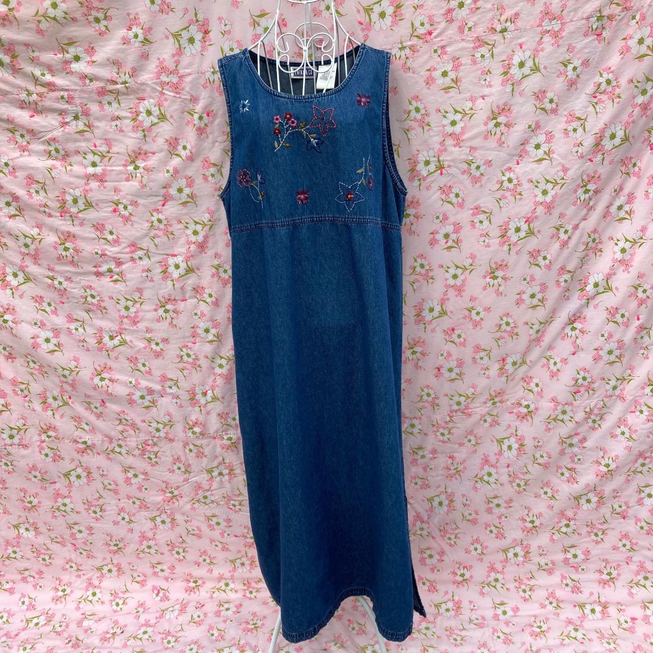 Lovely 90s cottage core dress. Soft cotton denim... - Depop