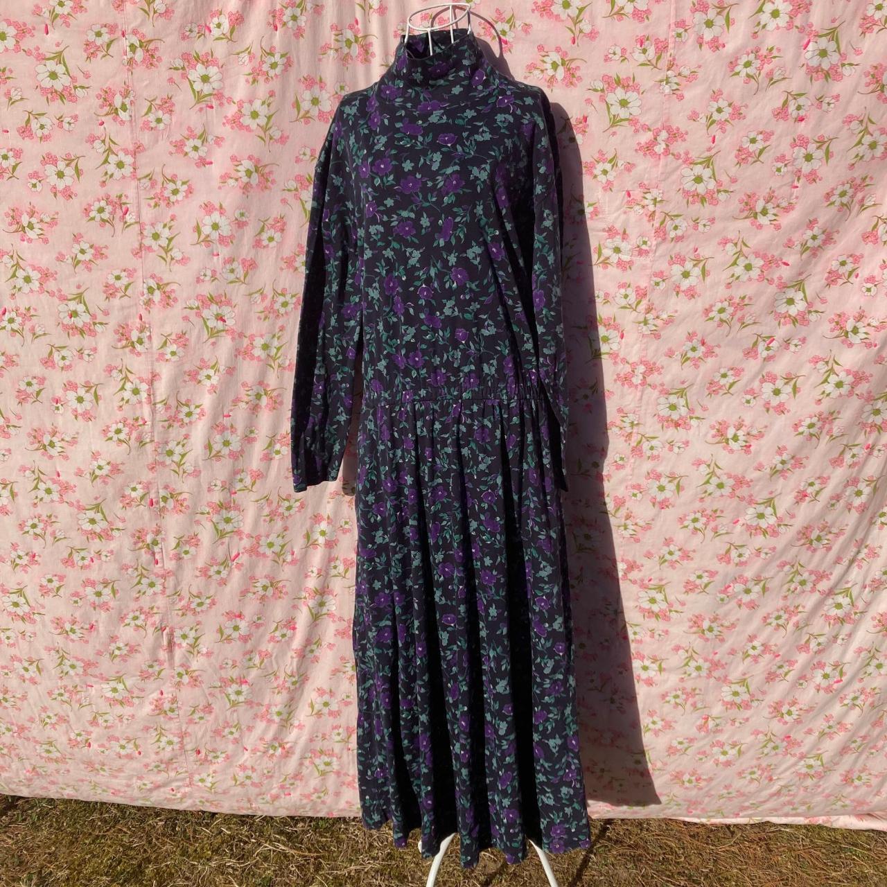 Ll bean vintage 90s cottage core dress. Navy blue... - Depop